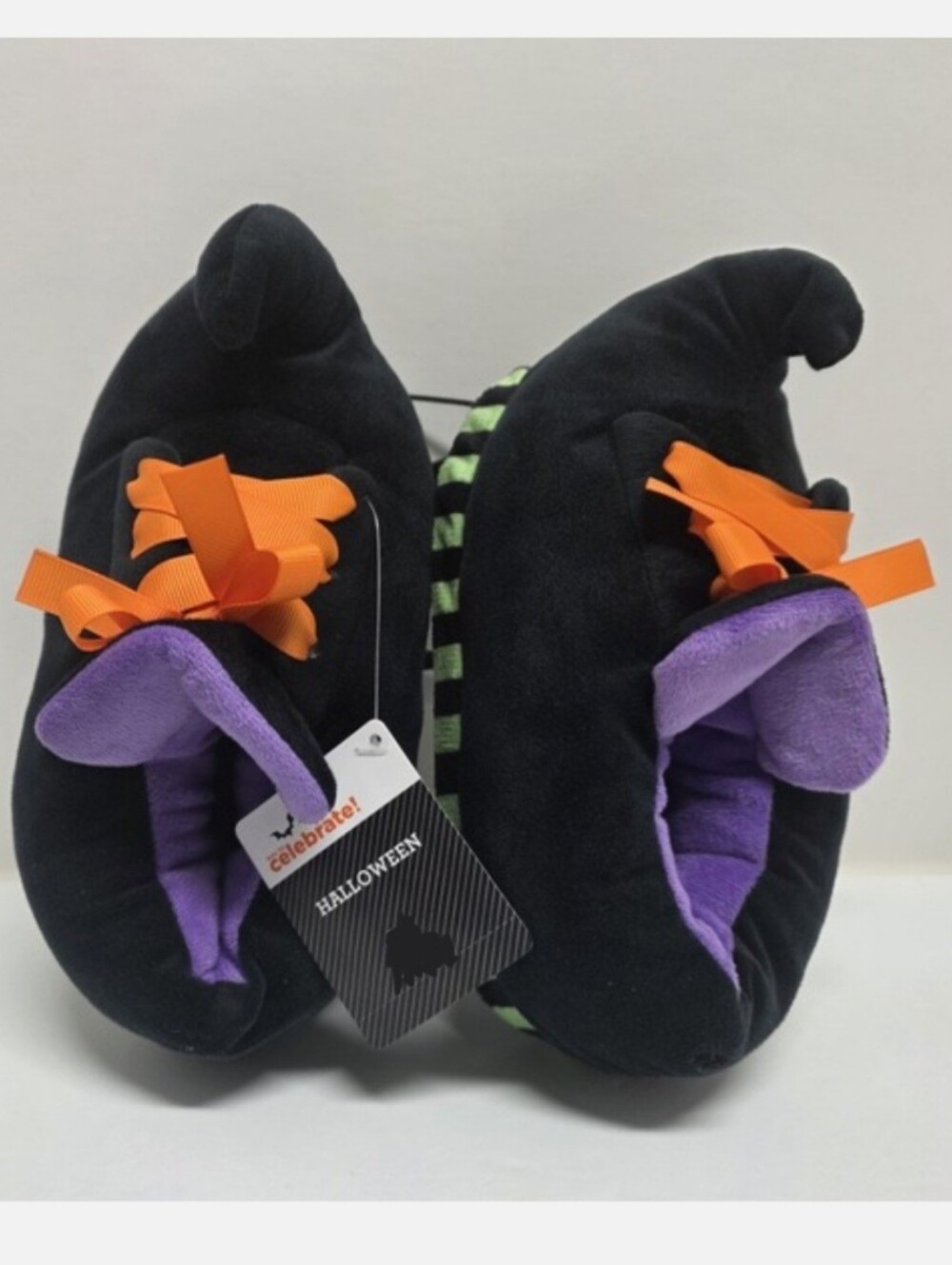 NWT Halloween Witch Slippers Kids XS (7-8) Black Orange Laces Pointed Toe New